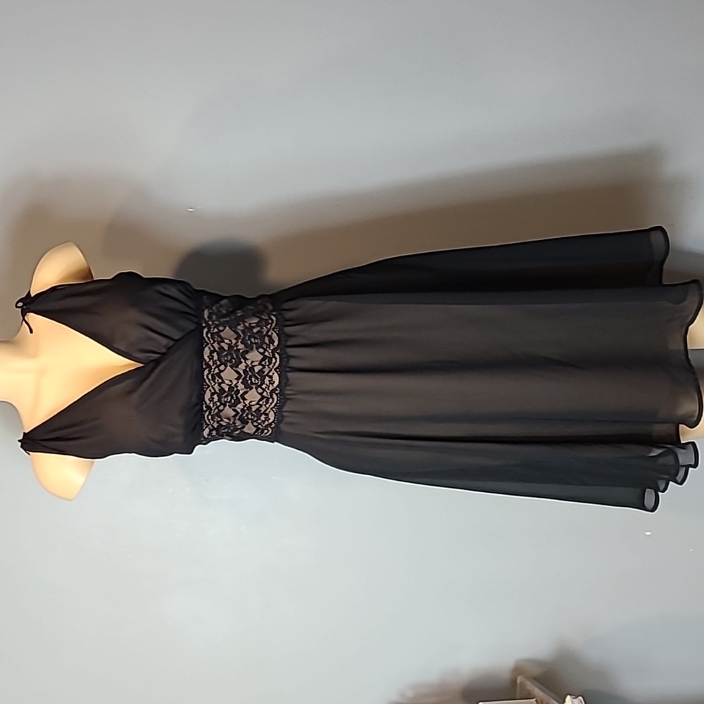 Vintage Y2K Lace Fairy midi dress Black Sheer Whimsigoth Empire Old Hollywood 12